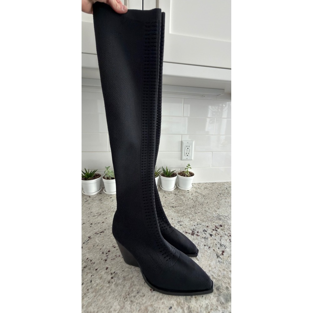 Jeffrey Campbell Size 8.5 Black Over-the-Knee Knit Wedge Boots